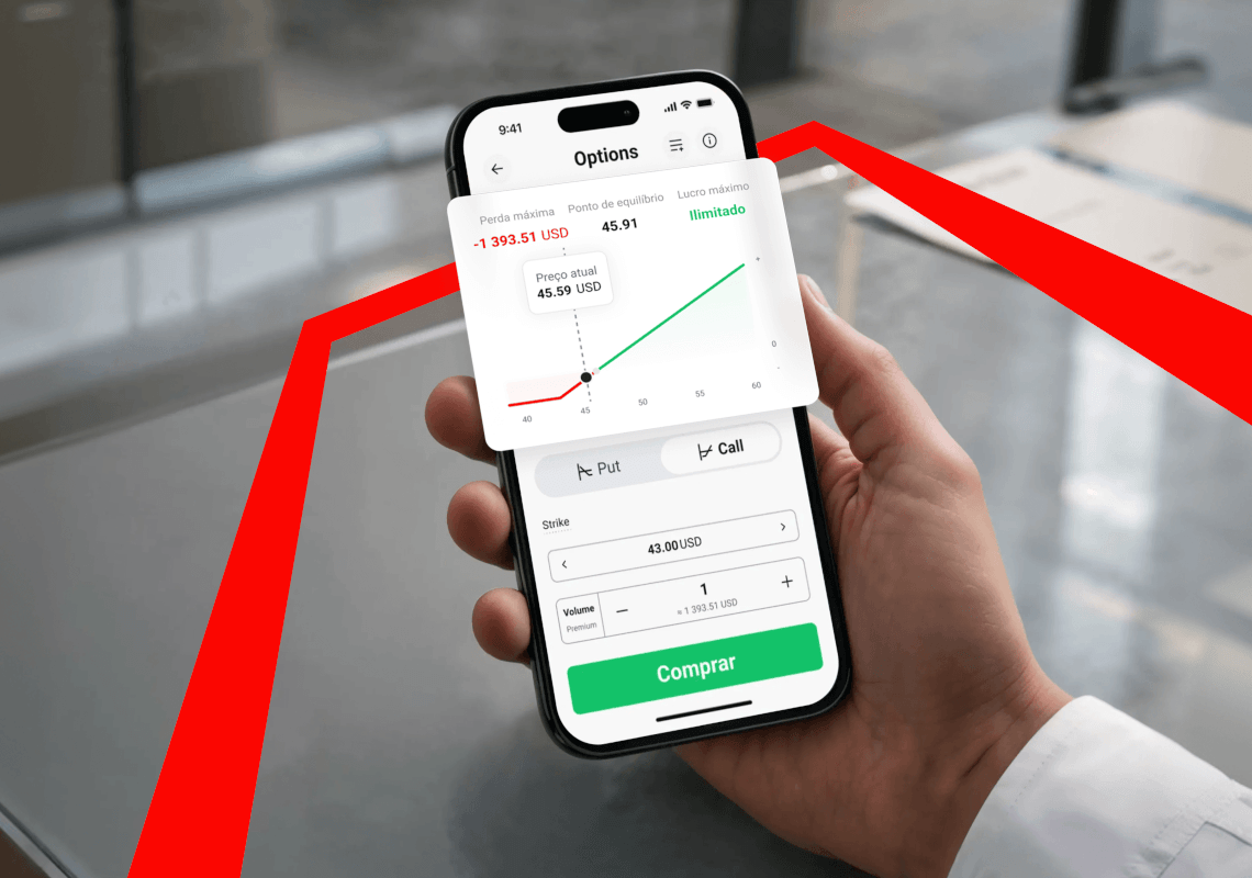 Opções disponíveis na app da XTB