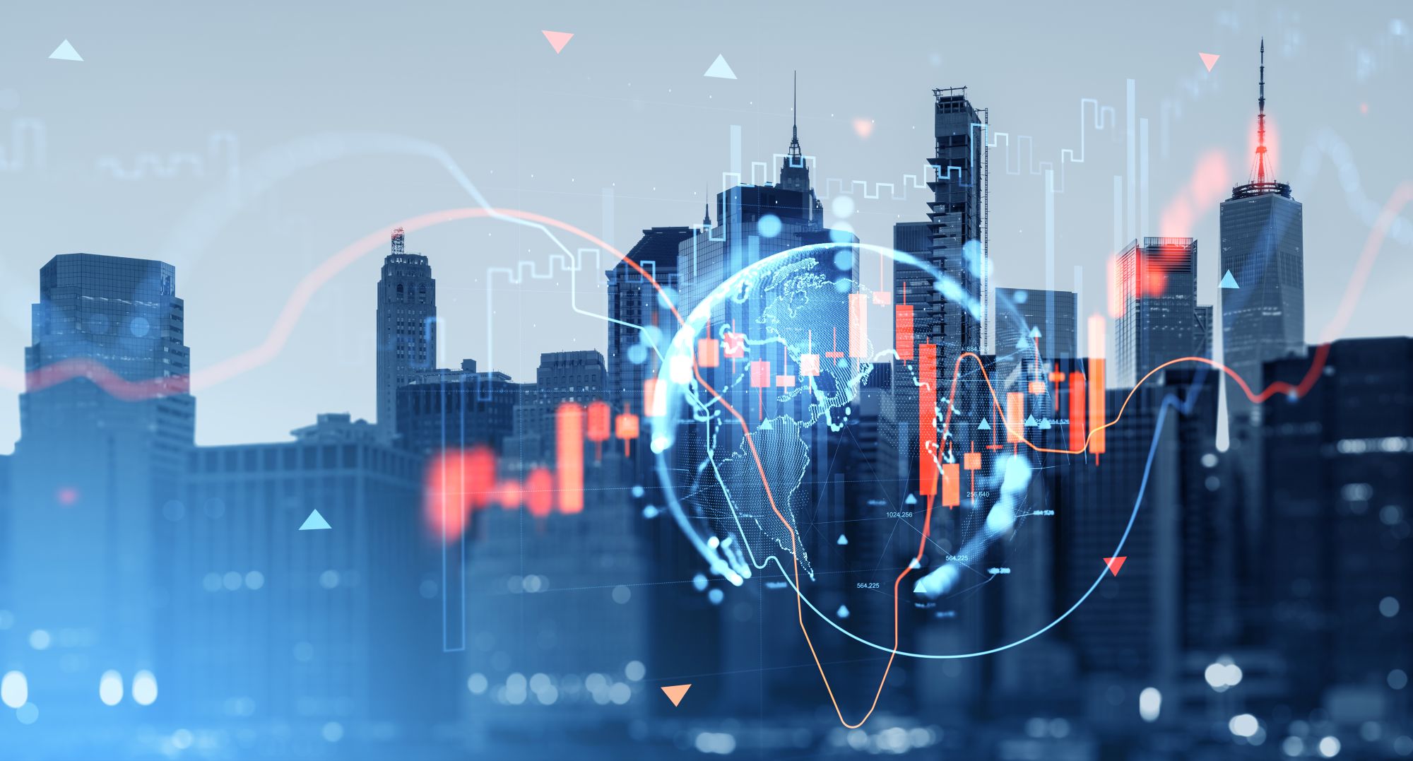 Imagen de un grÃ¡fico bursÃ¡til sobre unos edificios
