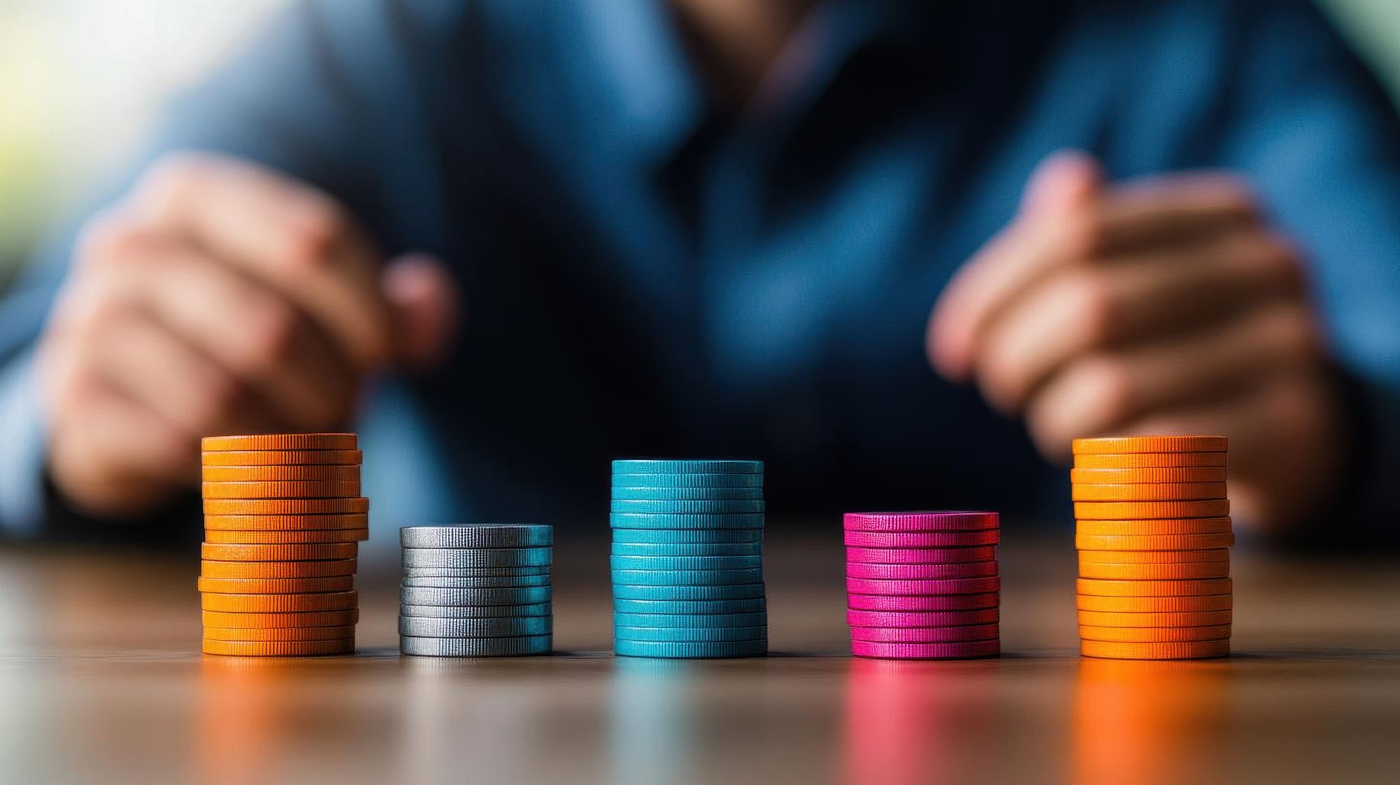 Persona frente a unos montÃculos con fichas de colores en un artÃculo sobre qué es un activo subyacente