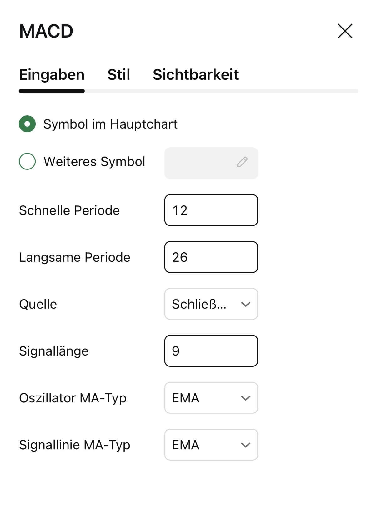 MACD: XTB App Einstellungen