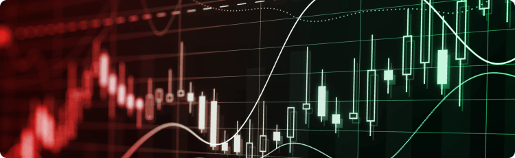 PÃ©nzÃ¼gyi gyertyagrafikon, amely piaci volatilitÃ¡st Ã©s kereskedÃ©si mintÃ¡zatokat mutat.