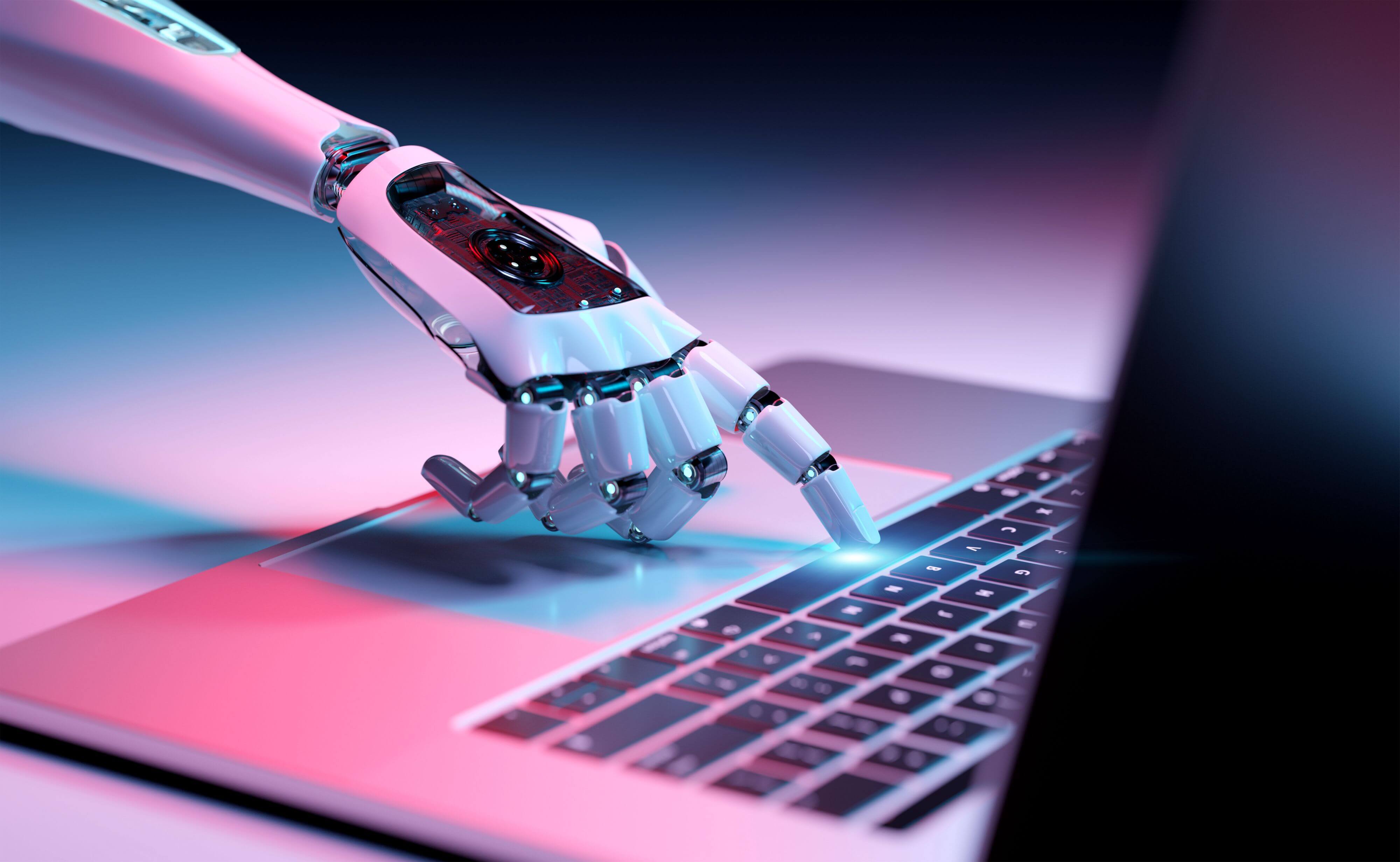 Imagen de un robot tocando un ordenador
