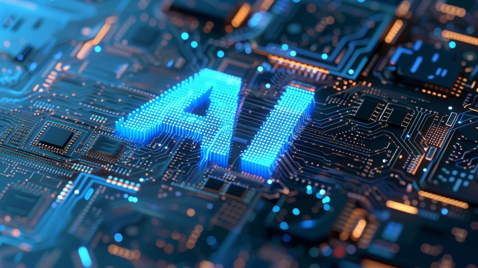 Imagen de chips sobre los que se puede leer la palabra AI