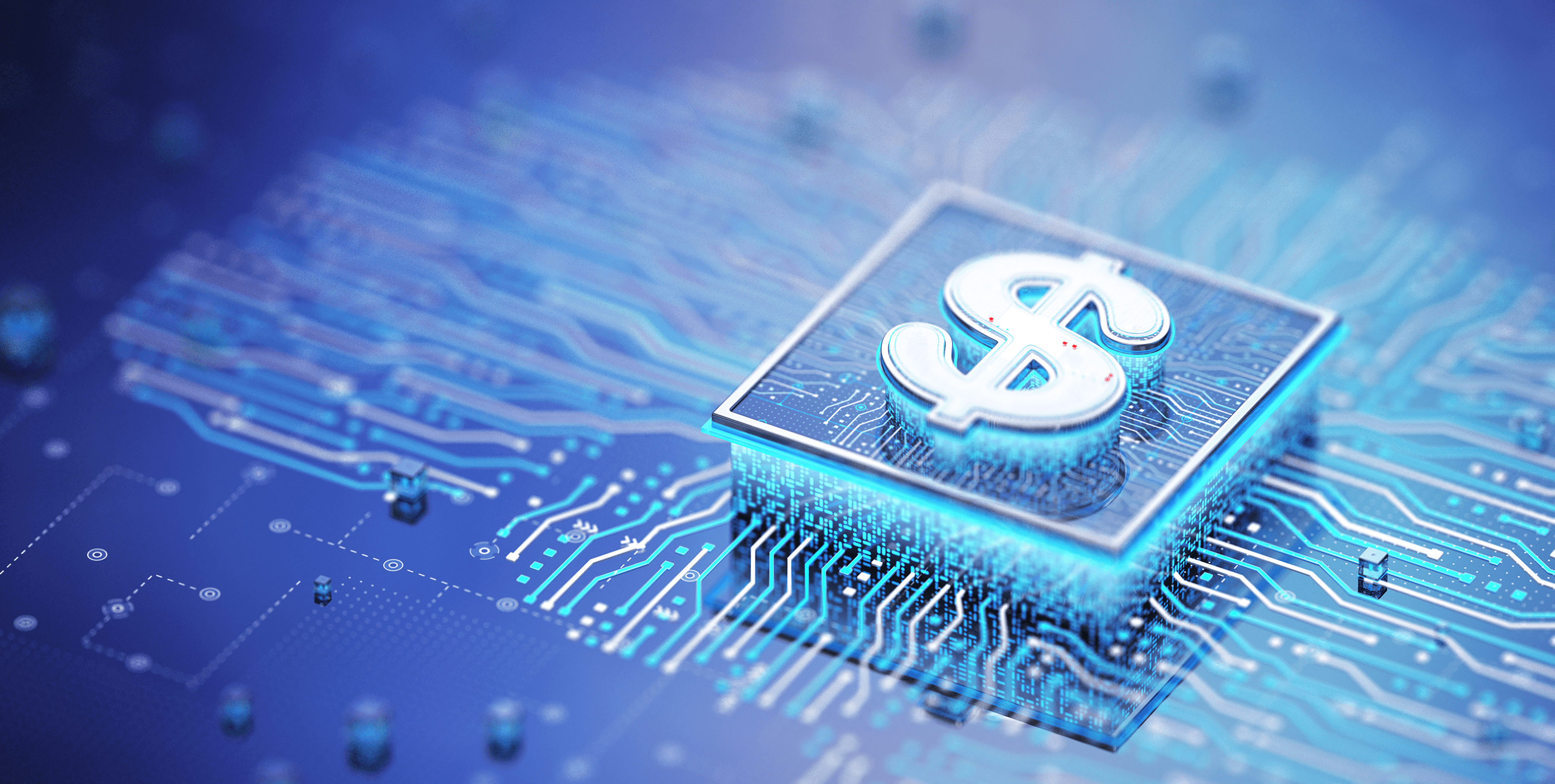 Chip de inteligência artificial com símbolo do dólar em cima 