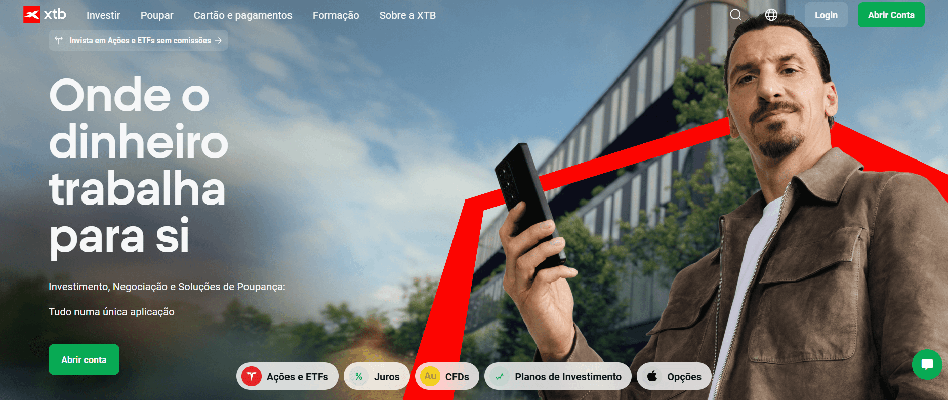 Página principal da XTB Portugal