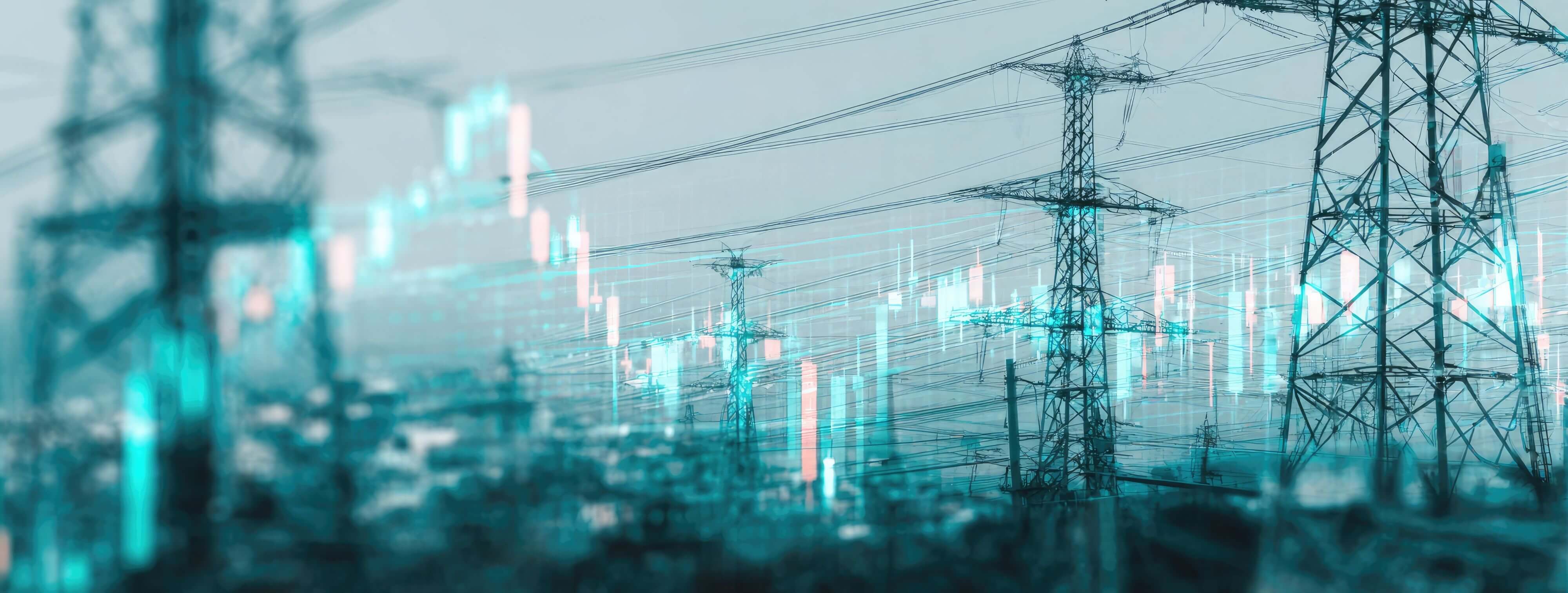 Imagen de un gráfico bursátil sobre postes de electricidad en un artículo sobre la caíde de las acciones de Redeia
