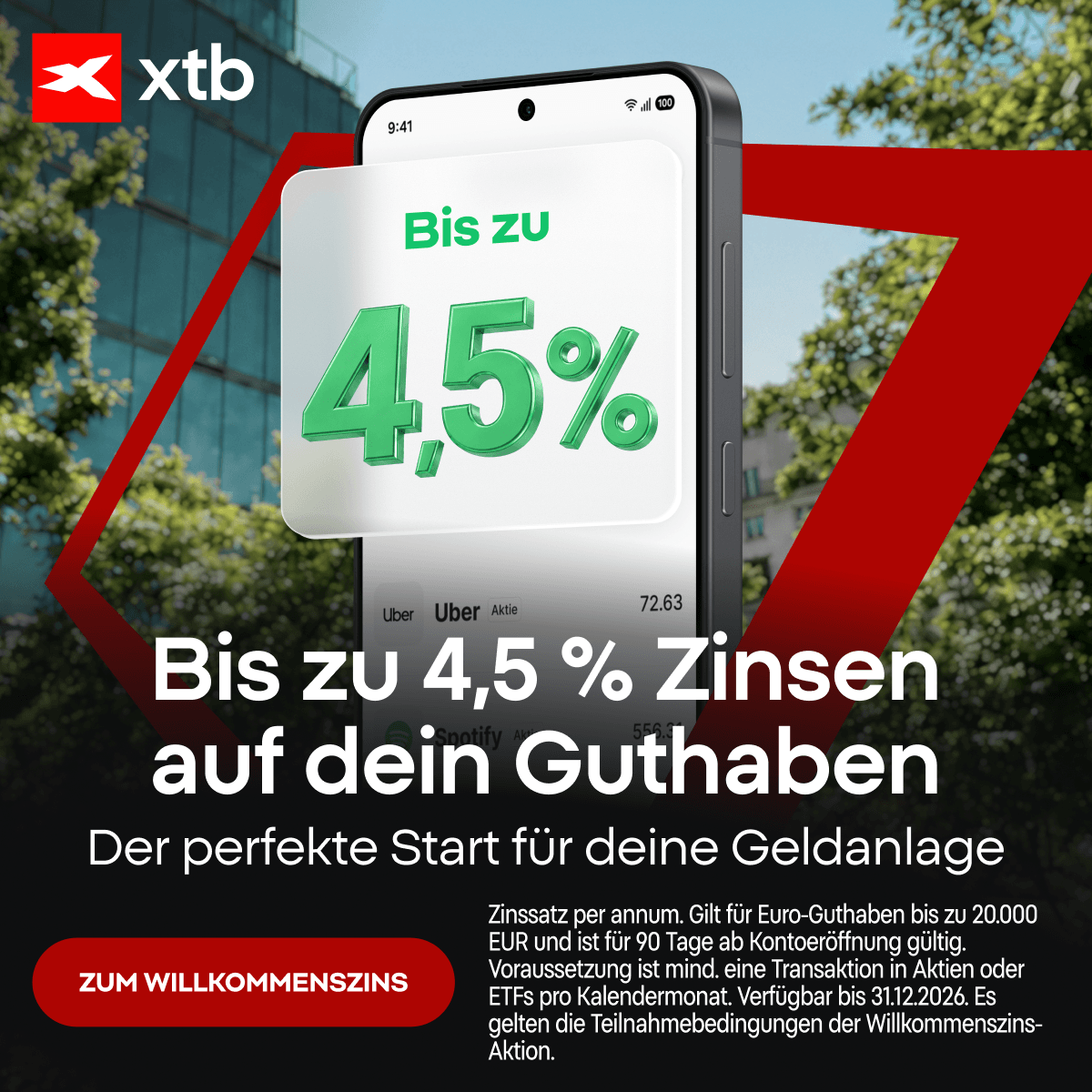 4,5% p.a. täglich verfügbare Zinsen vom Broker XTB