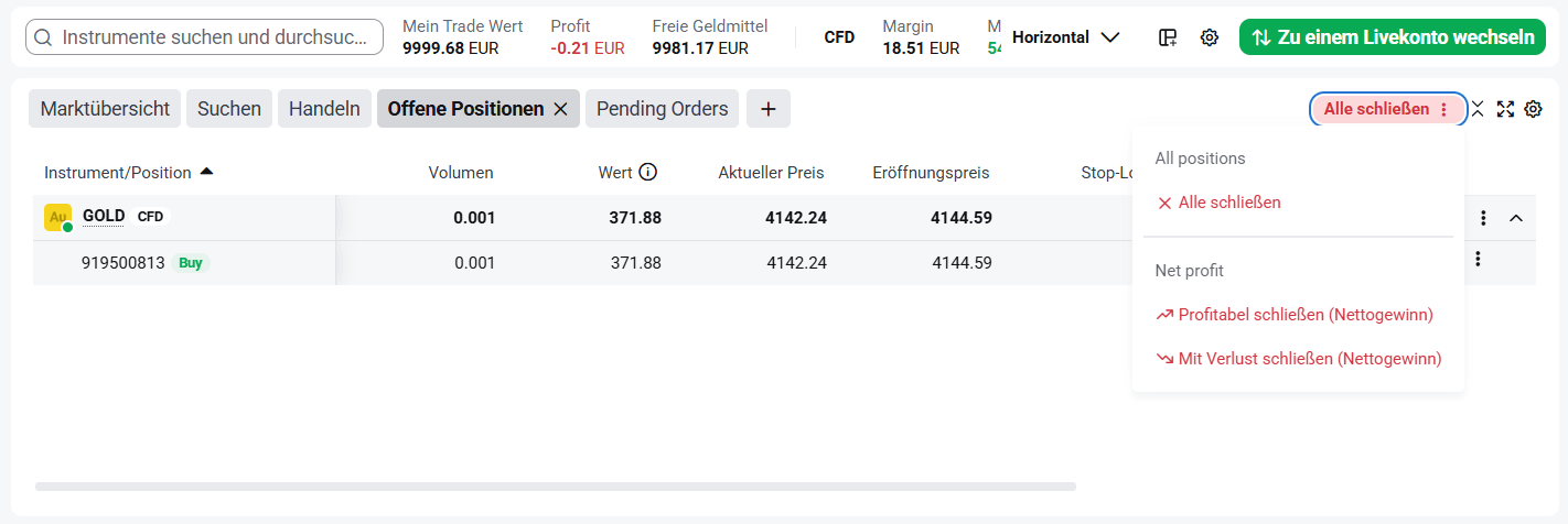7 Schritte: Order schließen