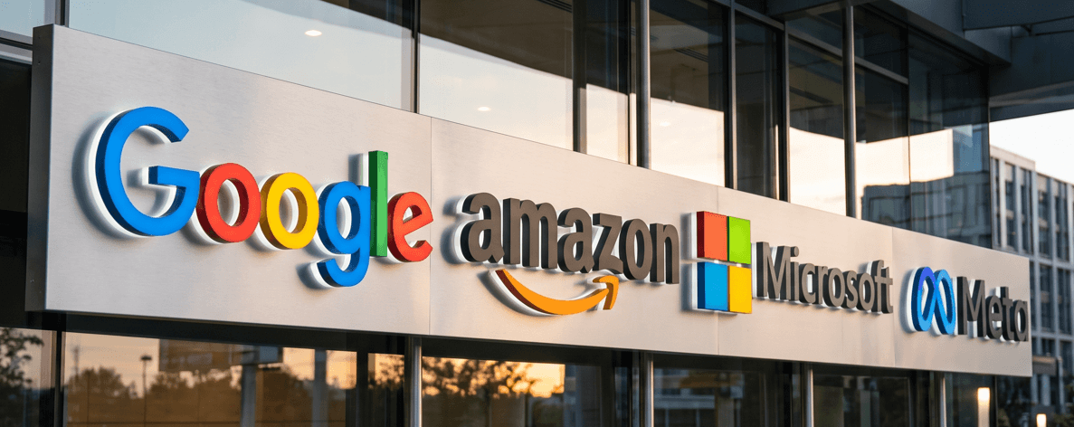 Imagen de los logos de Google, Amazon, Microsoft y Meta