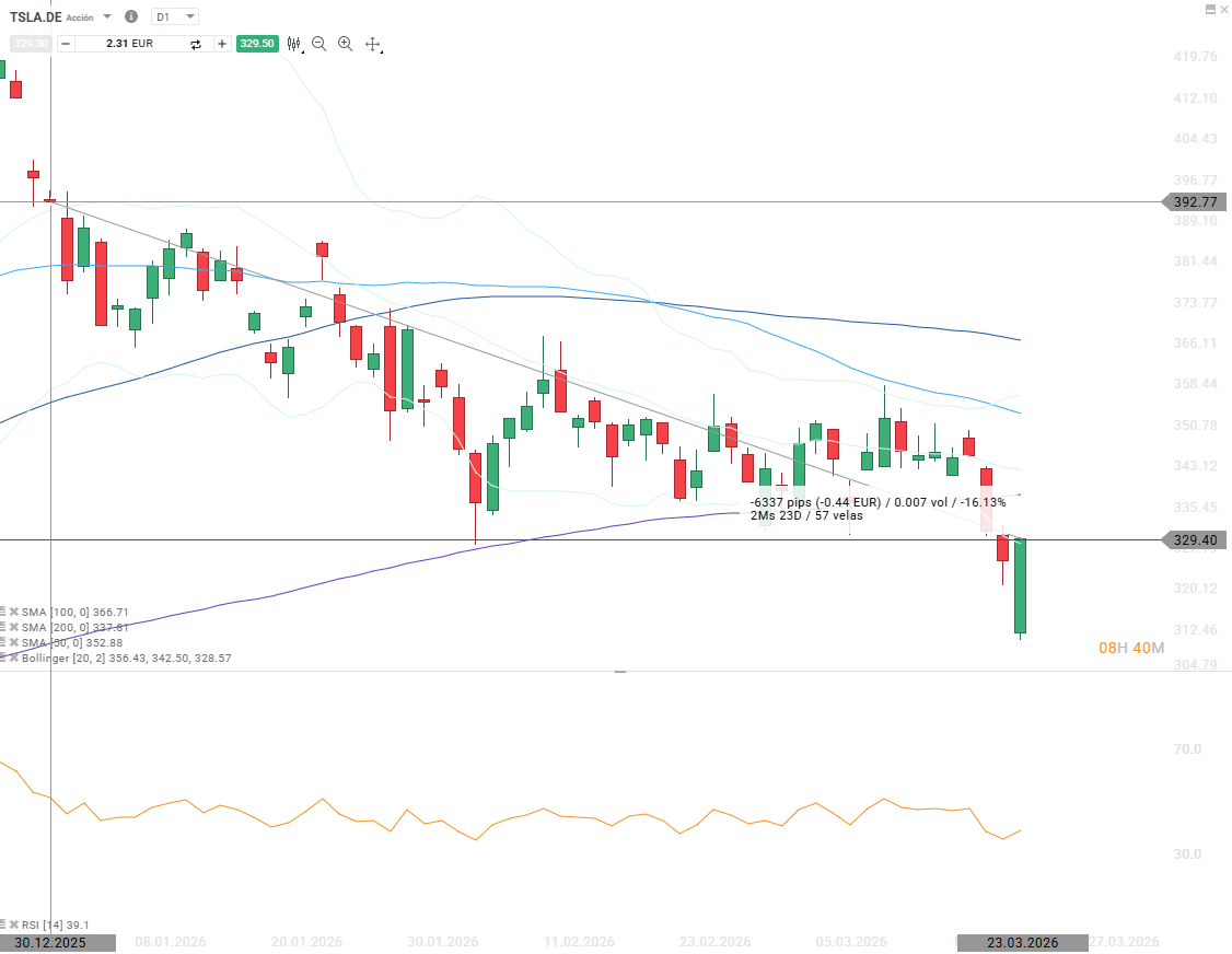 GrÃ¡fico con la cotizaciÃ³n de las acciones de Tesla
