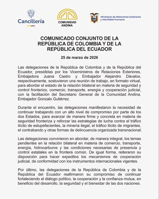 Comunicado de la comunidad conjunta de Colombia y Ecuador