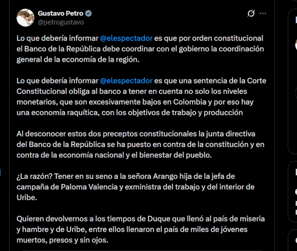 publicacion en x de Gustavo Petro