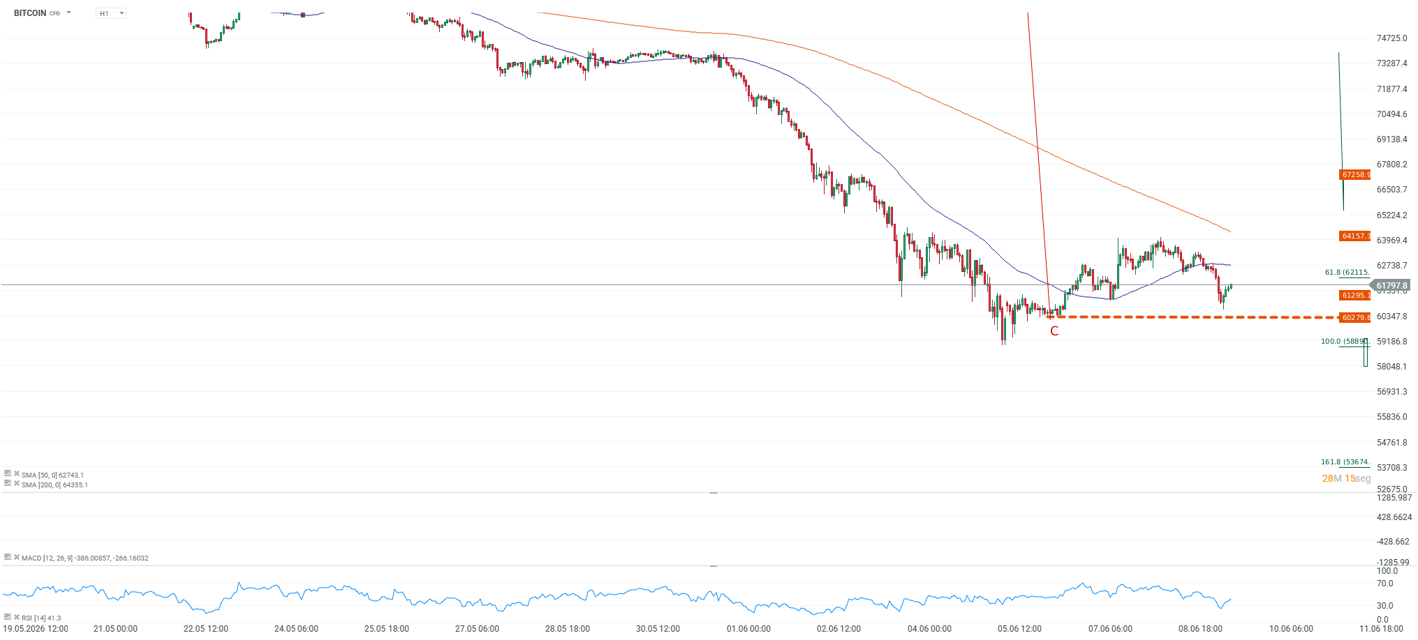 Grafico horario del bitcoin