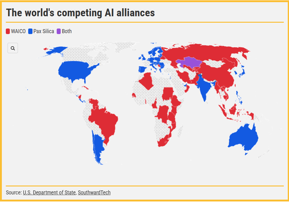 Competencia tecnológica entre Estados Unidos y China en inteligencia artificial.