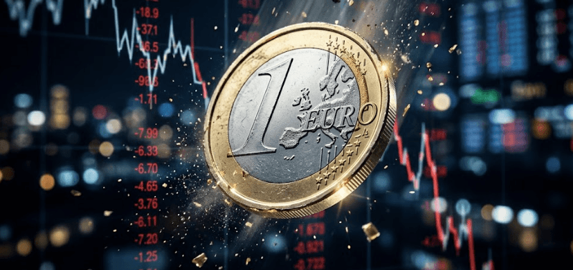 Imagen de una moneda de euro sobre un gráfico bursátil en un artículo sobre el desplome de la banca europea