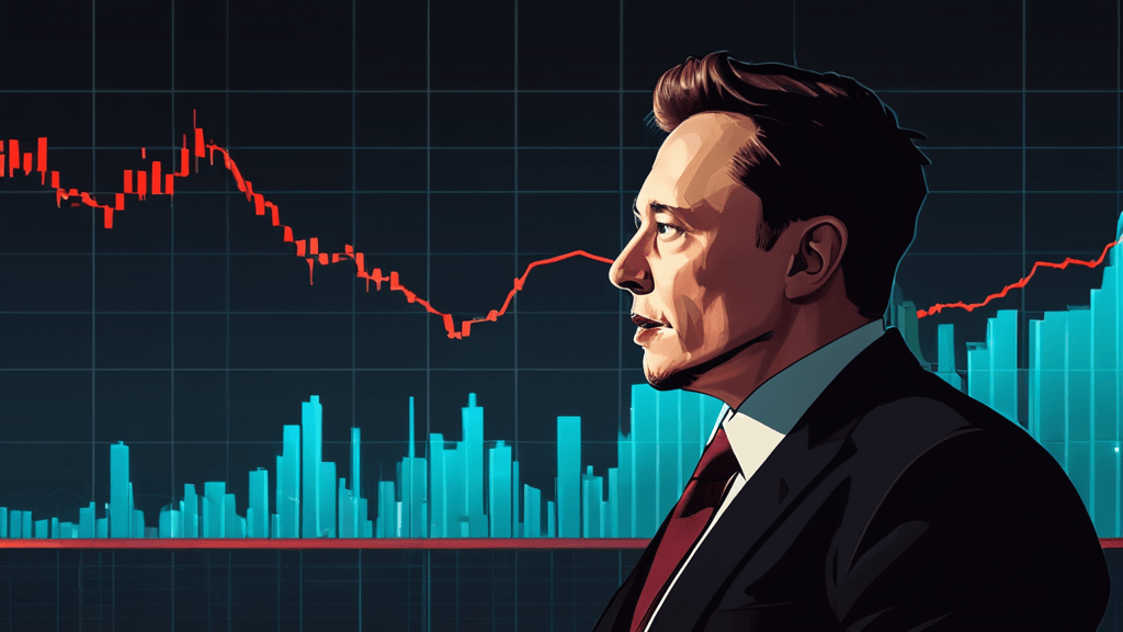 Ilustrasi Elon Musk dengan grafik pergerakan harga saham Tesla